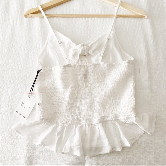 NWT White Cropped Peplum Tied Chest Tank Top - Picture 7 of 8